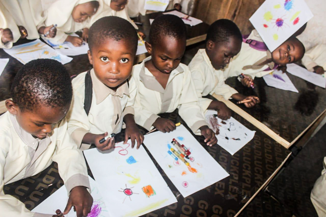 Children studying together in a vibrant classroom setting